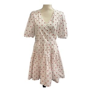 J Crew Dress Womens XS‎ Pink Polka Dot Tiered Midi Faux Wrap Feminine  68/1500